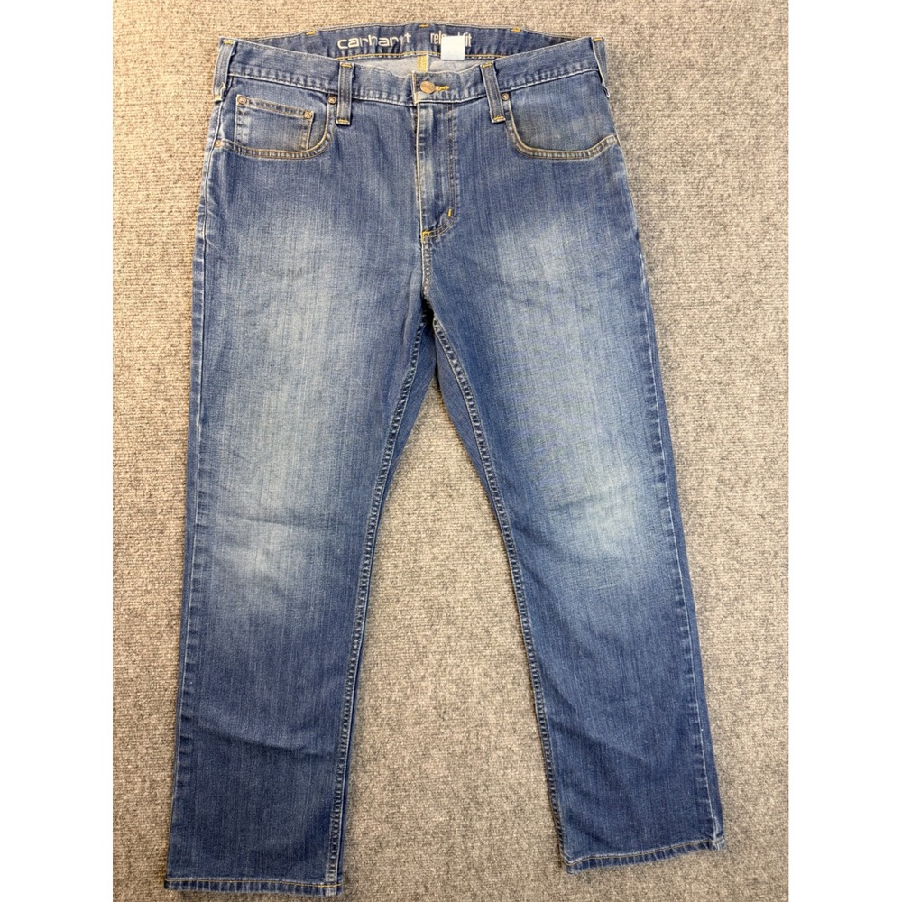 Carhartt Mens 34x28 Relaxed Fit Jeans Blue Denim Workwear Faded Straight Leg